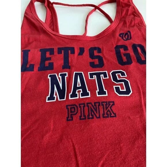 Victoria's Secret PINK Tank Top Sleeveless "Let's Go Nats" Red Workout Size XS - Picture 2 of 6
